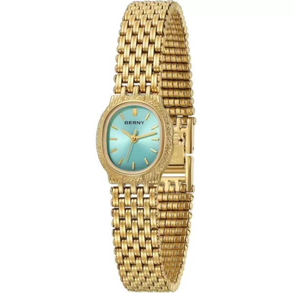 BERNY Gold Watches for Women Oval Ladies Small Watch Quartz Movement 3ATM Waterproof Female Wrist Watch Small and Exquisite Tools IncludedGlacier Blue