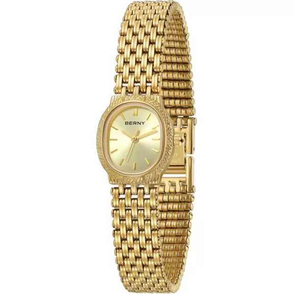 BERNY Gold Watches for Women Oval Ladies Small Watch Quartz Movement 3ATM Waterproof Female Wrist Watch Small and Exquisite Tools IncludedGold