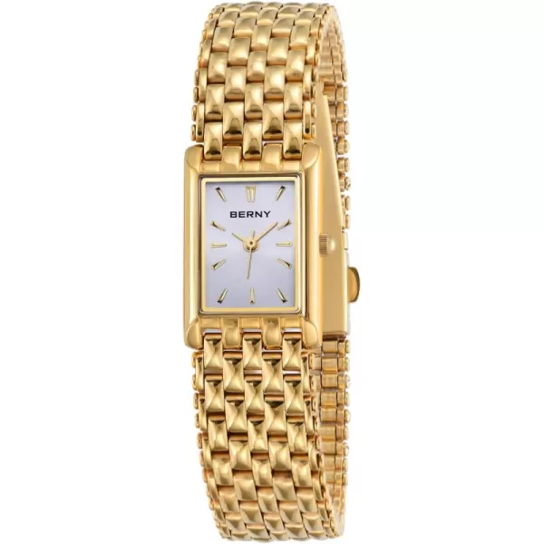 BERNY Gold Watches for Women Updated Ladies Quartz Wrist Watches Stainless Steel Band Womens Small Gold Watch Luxury Casual Fashion Bracelet Tools Included2166LB