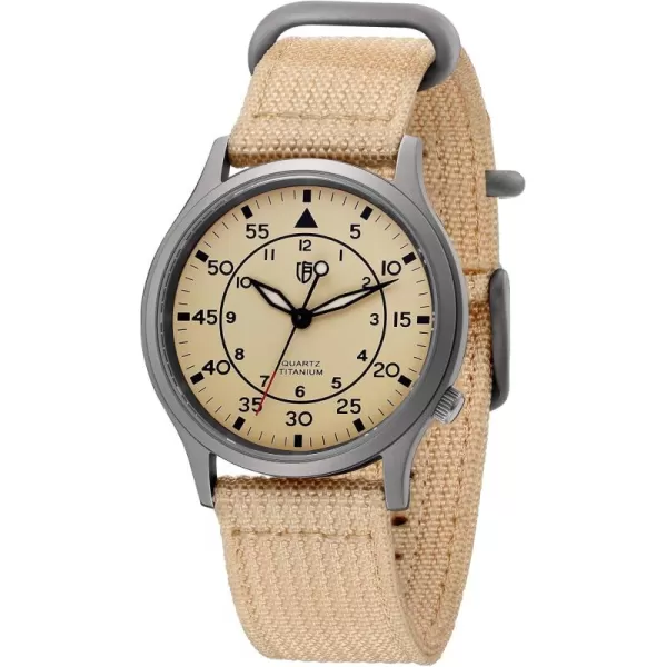 BERNY Mens Titanium Watch Japanese Sweep Second Quartz Movement Titanium Analog Quartz Watch T2566M WaterproofCanvasBeige