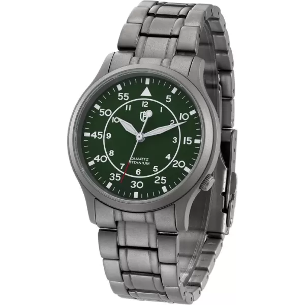 BERNY Mens Titanium Watch Japanese Sweep Second Quartz Movement Titanium Analog Quartz Watch T2566M WaterproofTitaniumGreen