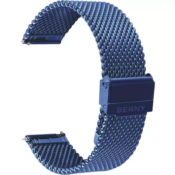 BERNY Stainless Steel Mesh Watch Band for Men Women Quick Release Adjustable Milanese Watch Straps Solid Metal Watch Bracelet with Double Safety Clasp Gold BlueBlue