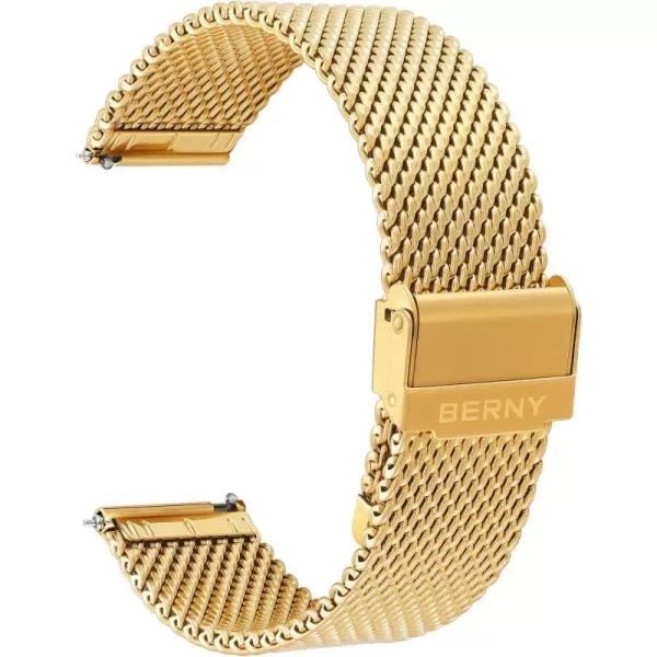 BERNY Stainless Steel Mesh Watch Band for Men Women Quick Release Adjustable Milanese Watch Straps Solid Metal Watch Bracelet with Double Safety Clasp Gold BlueGold