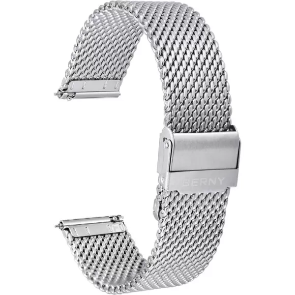 BERNY Stainless Steel Mesh Watch Band for Mens Women Quick Release Adjustable Milanese Watch Straps Thick Heavy Duty Metal Bracelet with Safty Clasp Black Silver 18mm 20mm 22mm 24mmSilver