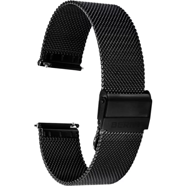 BERNY Stainless Steel Mesh Watch Band for Mens Women Quick Release Adjustable Watch Straps Thin Metal Bracelet with Safty Clasp 18mm 20mm 22mm SilverBlackRose GoldBlack