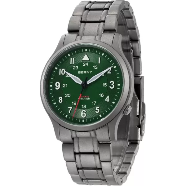 BERNY Titanium Watches Japanese Sweep Second Quartz Movement VH31 5ATM Waterproof Analog Quartz Watches for Men and Women Super Luminous Unisex Wristwatchgreen