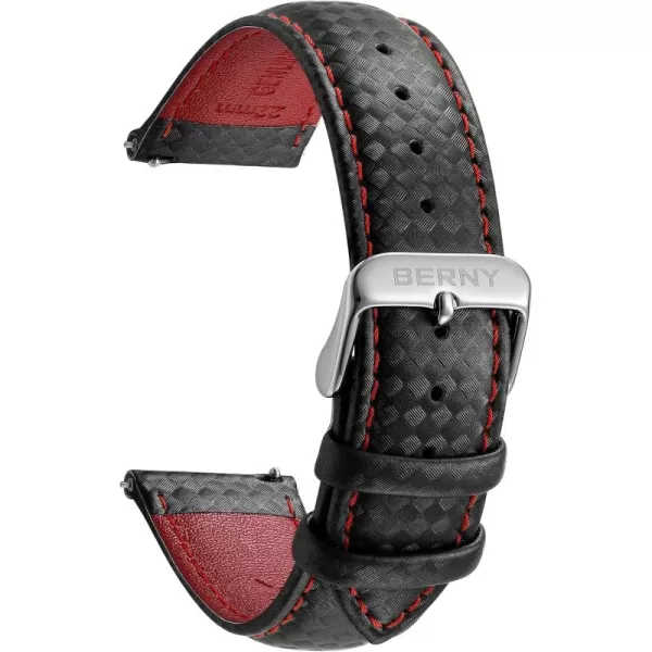 BERNY Watch Band Quick Release Genuine Leather Watch Strap Fashionable Grid Pattern Watch Bracelet Soft Leather Watchbands for Men And Women20mm22mmBlackRed Background