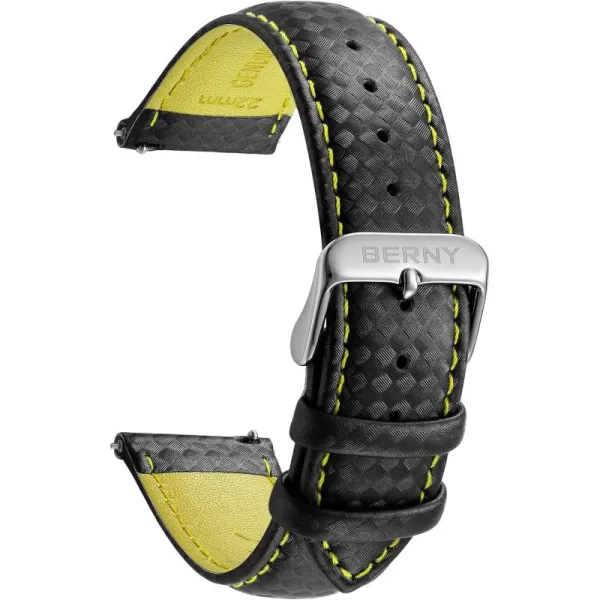 BERNY Watch Band Quick Release Genuine Leather Watch Strap Fashionable Grid Pattern Watch Bracelet Soft Leather Watchbands for Men And Women20mm22mmBlackYellow Background