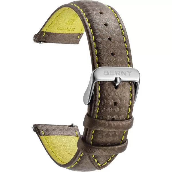 BERNY Watch Band Quick Release Genuine Leather Watch Strap Fashionable Grid Pattern Watch Bracelet Soft Leather Watchbands for Men And Women20mm22mmBrownYellow Background