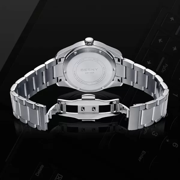 BERNY Automatic Watch for Men NH35 Movement Mechanical Watches with Screwin Crown 20ATM Waterproof Sapphire Glass Stainless Steel Wristwatch Super LuminousBlue