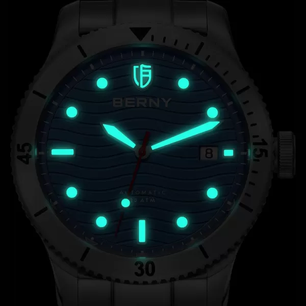 BERNY Dive Watch for Men Automatic Watch 20ATM Waterpoof Sport Mechanical Wristwatch HV600 Hardness Sapphire Glass Diving Swimming Mens Watch Super LuminousBlue