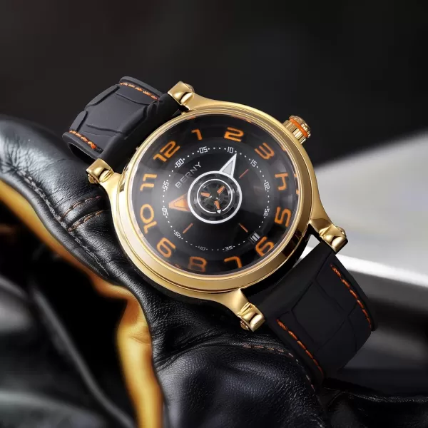 BERNY Mechanical Watch for Men Automatic Movement Miyota 8215 Multifunction Calendar Luminous Hands Exhibition Back Cover 5ATM Waterproofgold case orange marker