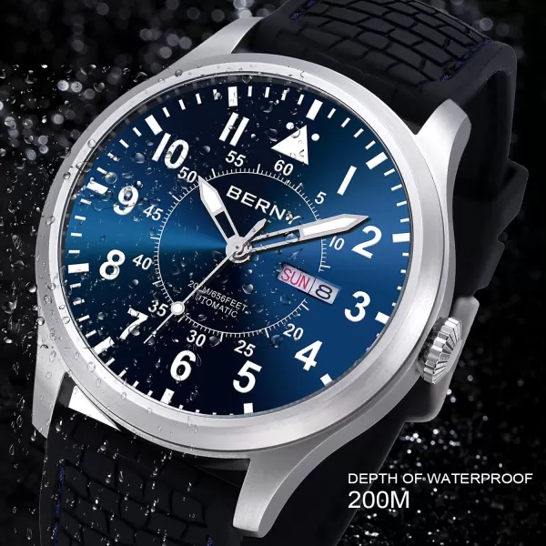 BERNY Mens Automatic Mechanical Watch Self Winding Watches Water Proof 20ATM Sapphire Glass Scratch Resistant Super Luminous with Oversize DialNo Battery RequiredBlue Dial