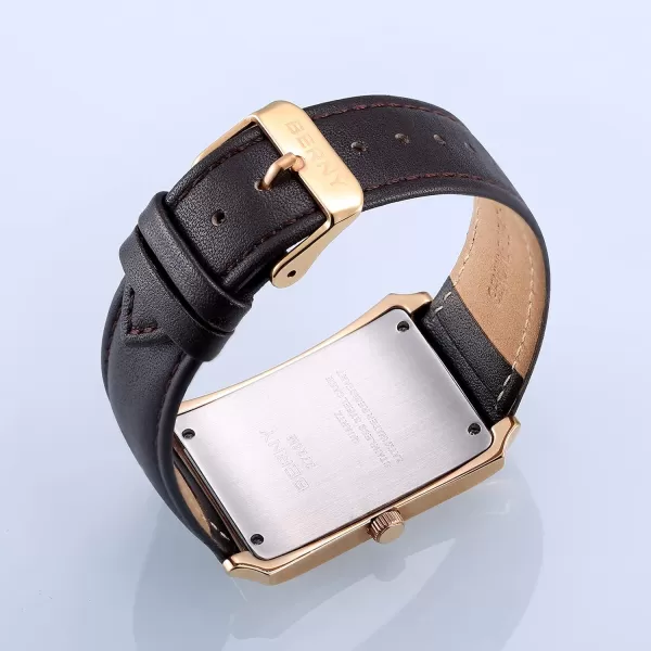 BERNY Mens Business Casual Quartz Watches Stainless Steel Case with Leather Strap Rectangular Watches for Men Black White Grey Rose GoldRose Gold