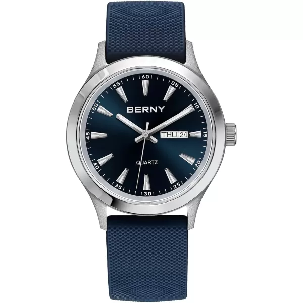 BERNY Quartz Watch for Men Miyota 2105 Movement Fashion Sports Wirstwatch 3ATM Waterproof Day Date Colorful Dials Quick Release Silicone Watch BandBlue