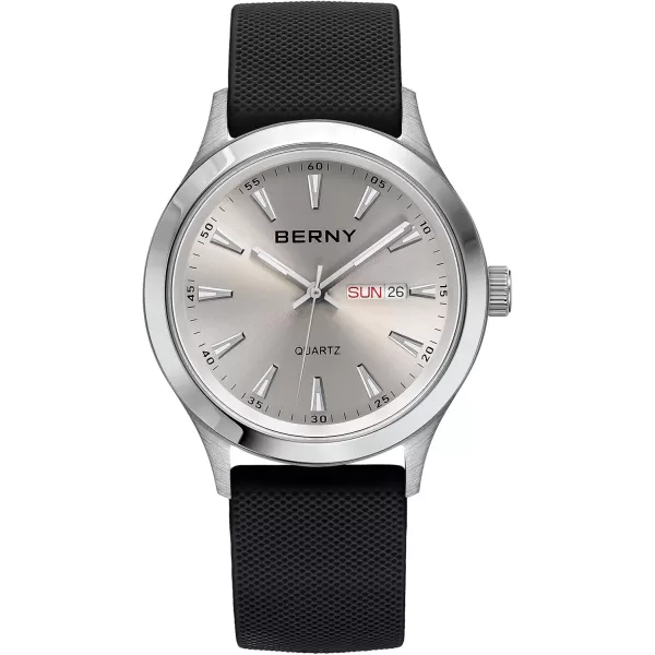 BERNY Quartz Watch for Men Miyota 2105 Movement Fashion Sports Wirstwatch 3ATM Waterproof Day Date Colorful Dials Quick Release Silicone Watch BandGrey