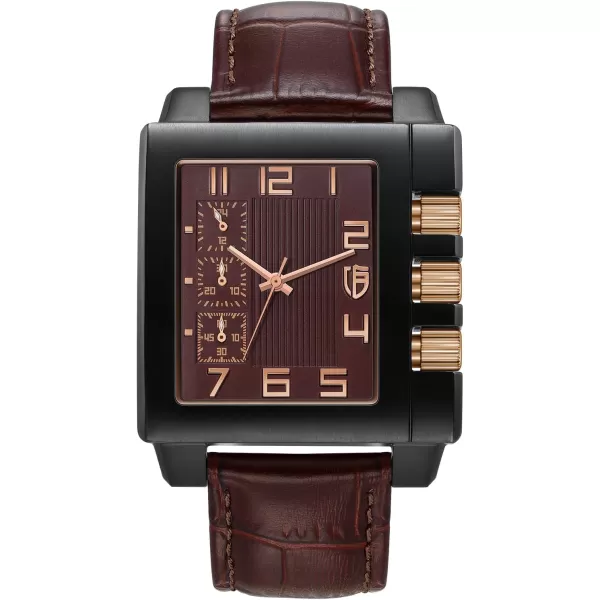 BERNY Rectangle Watch for Men Miyota JS55 Movement Personalized Tank Wristwatch with Three SubDia Male Fashion Business Casual Watch 3ATM Waterproof Leather StrapBrown