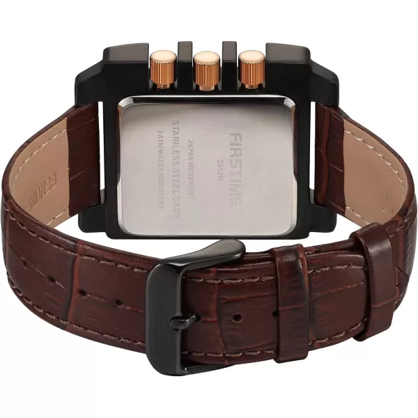 BERNY Rectangle Watch for Men Miyota JS55 Movement Personalized Tank Wristwatch with Three SubDia Male Fashion Business Casual Watch 3ATM Waterproof Leather StrapBrown