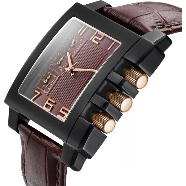 BERNY Rectangle Watch for Men Miyota JS55 Movement Personalized Tank Wristwatch with Three SubDia Male Fashion Business Casual Watch 3ATM Waterproof Leather StrapBrown