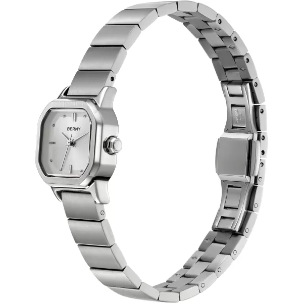 BERNY Silver Watches for Women Dainty Ladies Square Quartz Watch Japanese Quartz Movement 3ATM Waterproof Small Female Wrist Watch Fashion Birthday Gifts for Ladywhite