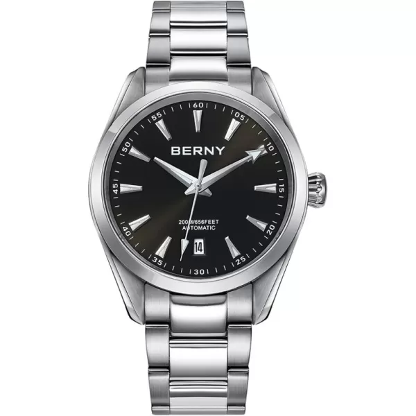 BERNY Automatic Watch for Men NH35 Movement Mechanical Watches with Screwin Crown 20ATM Waterproof Sapphire Glass Stainless Steel Wristwatch Super LuminousBlack