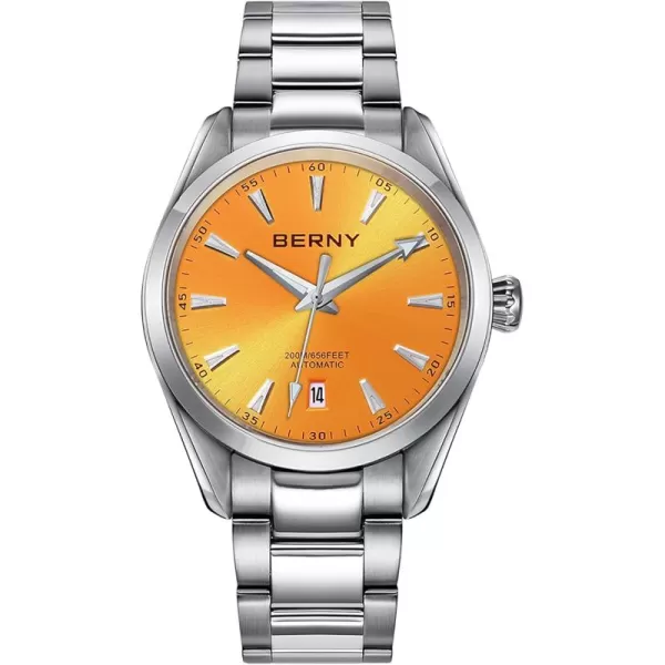 BERNY Automatic Watch for Men NH35 Movement Mechanical Watches with Screwin Crown 20ATM Waterproof Sapphire Glass Stainless Steel Wristwatch Super LuminousYellow