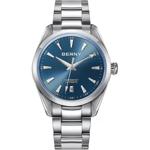 BERNY Automatic Watch for Men NH35 Movement Mechanical Watches with Screwin Crown 20ATM Waterproof Sapphire Glass Stainless Steel Wristwatch Super LuminousBlue