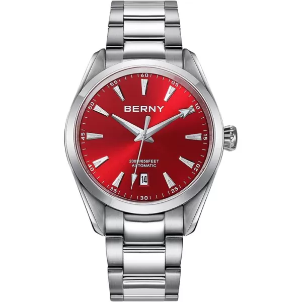 BERNY Automatic Watch for Men NH35 Movement Mechanical Watches with Screwin Crown 20ATM Waterproof Sapphire Glass Stainless Steel Wristwatch Super LuminousRed