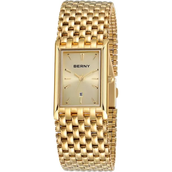 BERNY Gold Watches for Men with Date Window Japanese Quartz Movement Waterproof Mens Wrist Watches Luxury Casual Fashion Mens Watch2166MYE