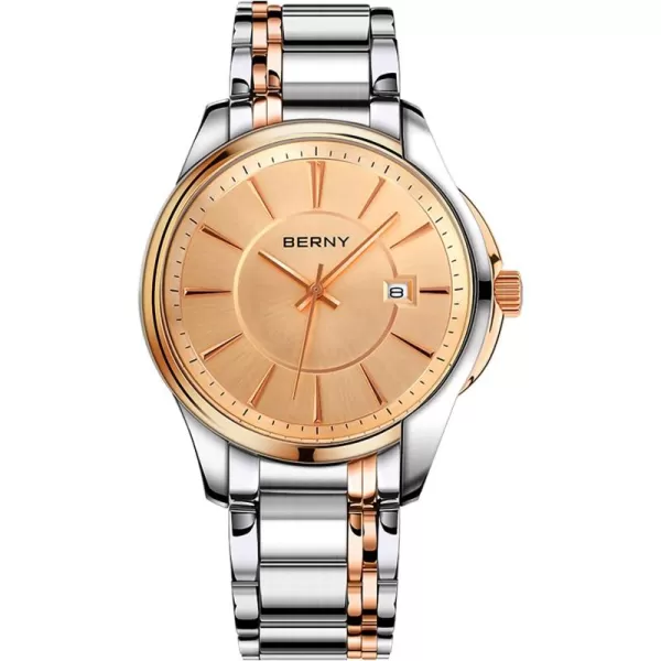 BERNY Quartz Watch for Men Classic Wristwatch Japan Imported Movement Calendar Stainless Steel Band Luxury 3ATM Waterproof2754MSRGUS