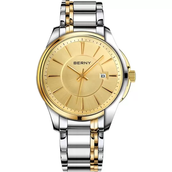 BERNY Quartz Watch for Men Classic Wristwatch Japan Imported Movement Calendar Stainless Steel Band Luxury 3ATM Waterproof2754MSY