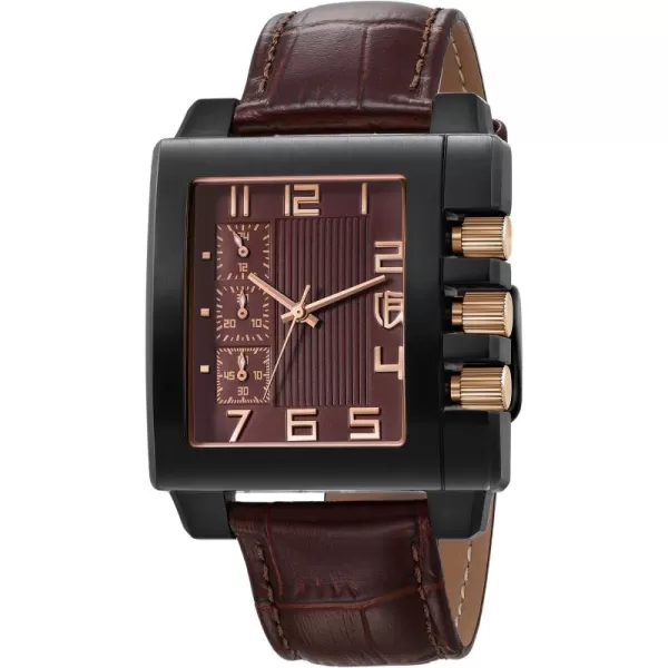 BERNY Rectangle Watch for Men Miyota JS55 Movement Personalized Tank Wristwatch with Three SubDia Male Fashion Business Casual Watch 3ATM Waterproof Leather StrapBrown