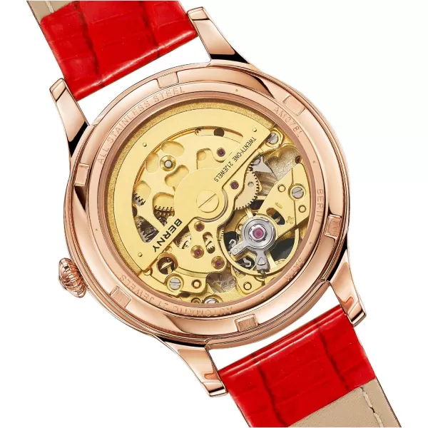 BERNY 18 K Gold Womens Wrist Watch Phoenix SeriesSmall Dial Automatic Watch for Women red