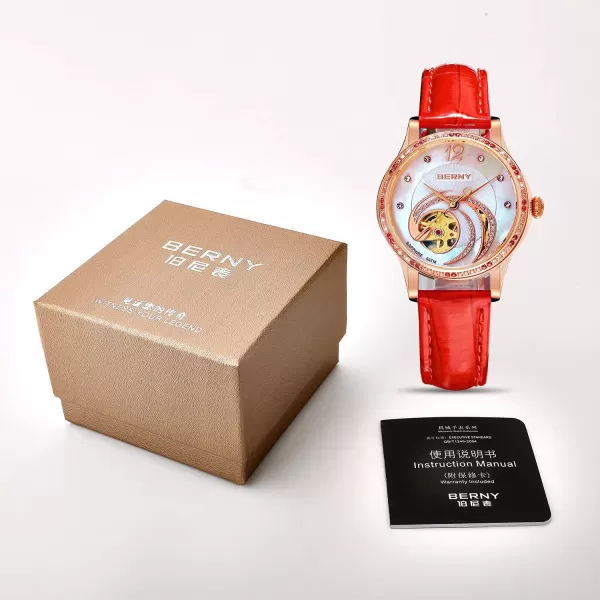 BERNY 18 K Gold Womens Wrist Watch Phoenix SeriesSmall Dial Automatic Watch for Women red