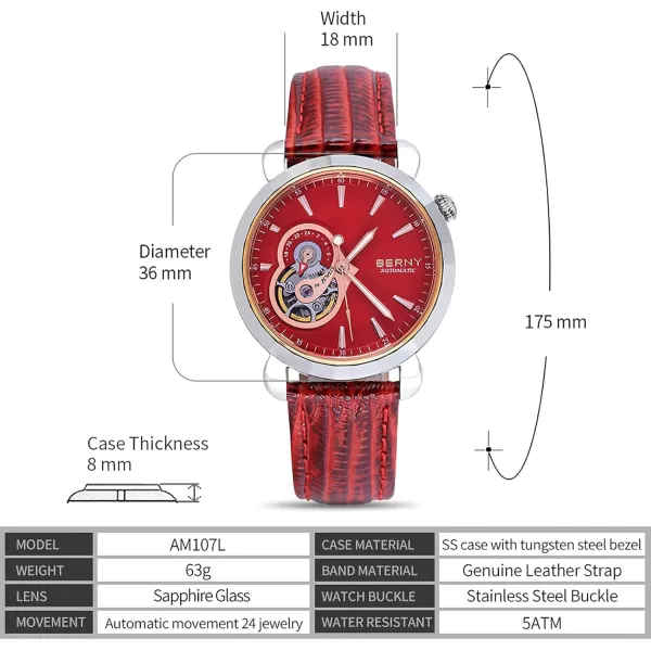 BERNY Automatic Watches for Women Skeleton Dress Watch CollectionAM107LRDUS