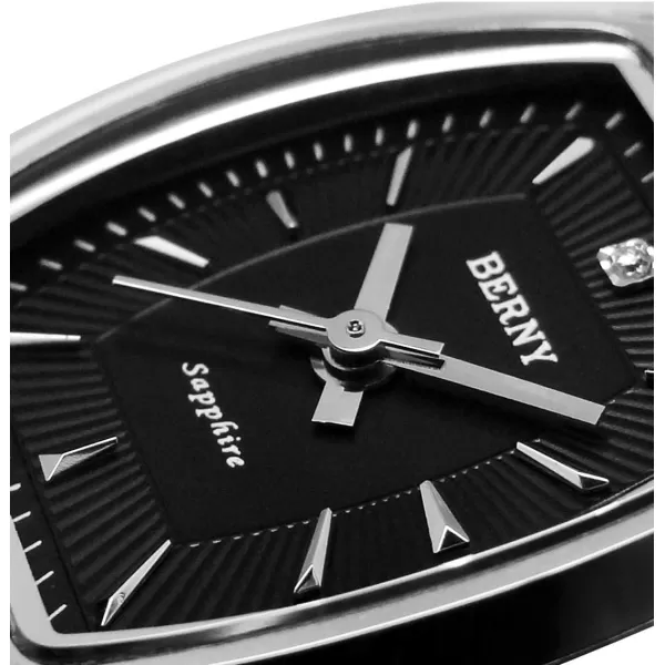 BERNY Lover Quatrz Watches Calendar Movement Tungsten Case Band Sapphire Glass Simple WatchBlackL