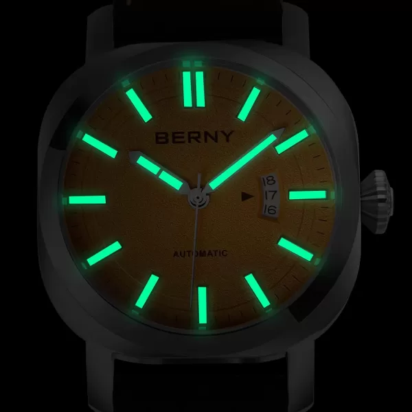 BERNY Mens Japanese Automatic Mechanical Watch Self Winding Watches 10ATM Waterproof Sapphire Glass Scratch Resistant HV800 Hardness Case Super Luminous with Date No Battery RequiredOrange