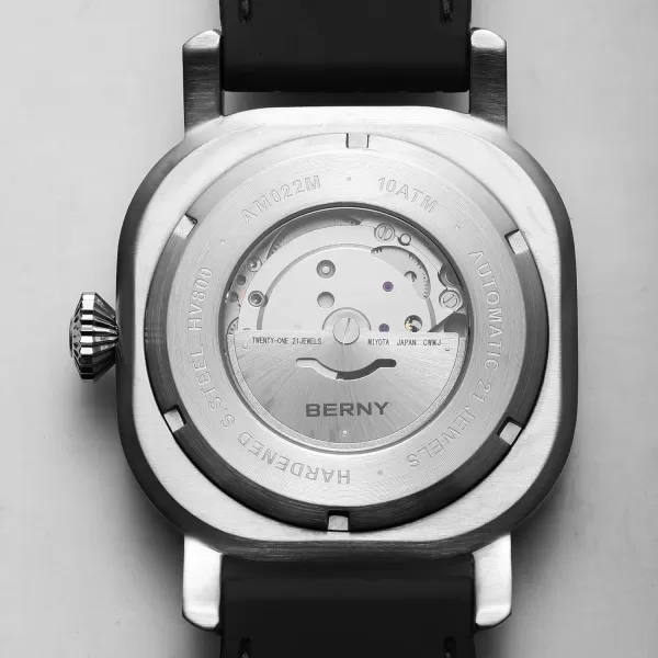 BERNY Mens Japanese Automatic Mechanical Watch Self Winding Watches 10ATM Waterproof Sapphire Glass Scratch Resistant HV800 Hardness Case Super Luminous with Date No Battery RequiredBlack