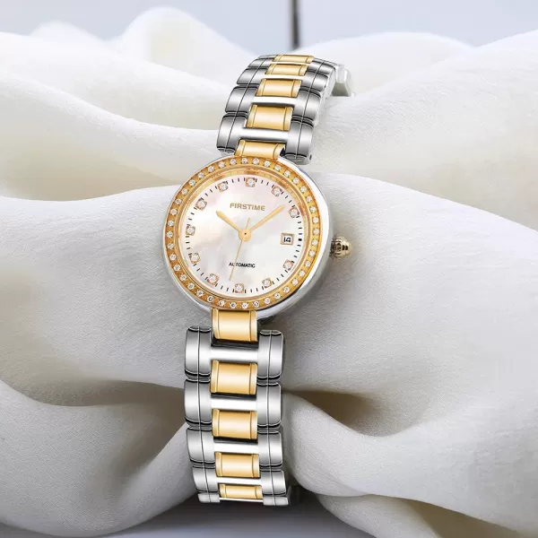 BERNY Womens Stainless Steel Automatic Watch DiamondAccented Bracelet Elegant Watchgold