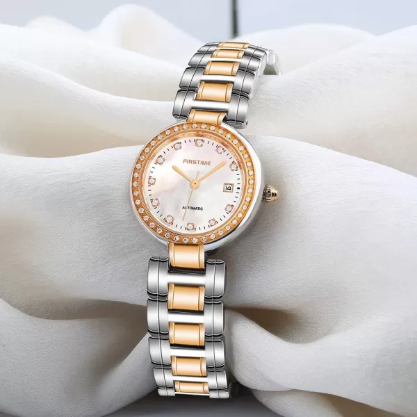 BERNY Womens Stainless Steel Automatic Watch DiamondAccented Bracelet Elegant Watchrose gold