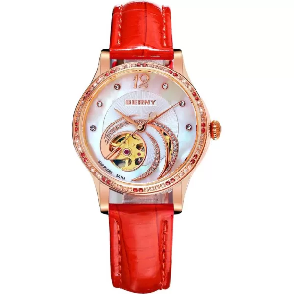 BERNY 18 K Gold Womens Wrist Watch Phoenix SeriesSmall Dial Automatic Watch for Women red