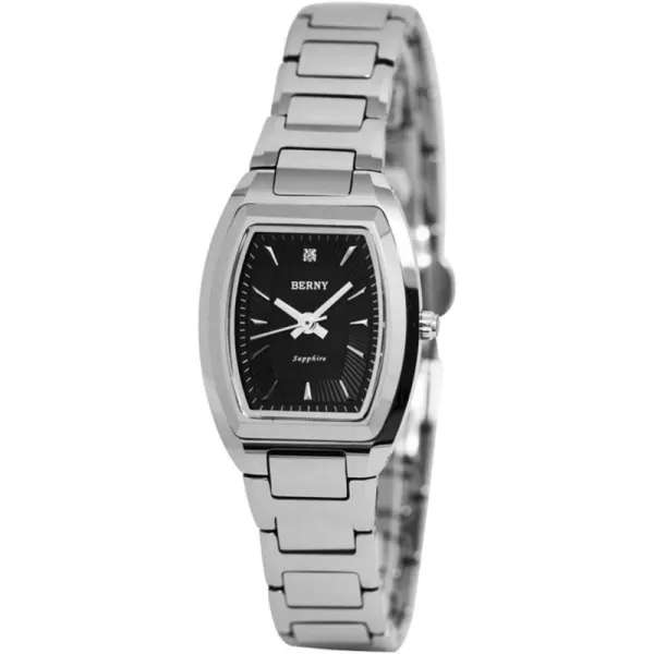 BERNY Lover Quatrz Watches Calendar Movement Tungsten Case Band Sapphire Glass Simple WatchBlackL