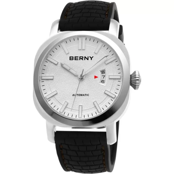 BERNY Mens Japanese Automatic Mechanical Watch Self Winding Watches 10ATM Waterproof Sapphire Glass Scratch Resistant HV800 Hardness Case Super Luminous with Date No Battery RequiredWhite