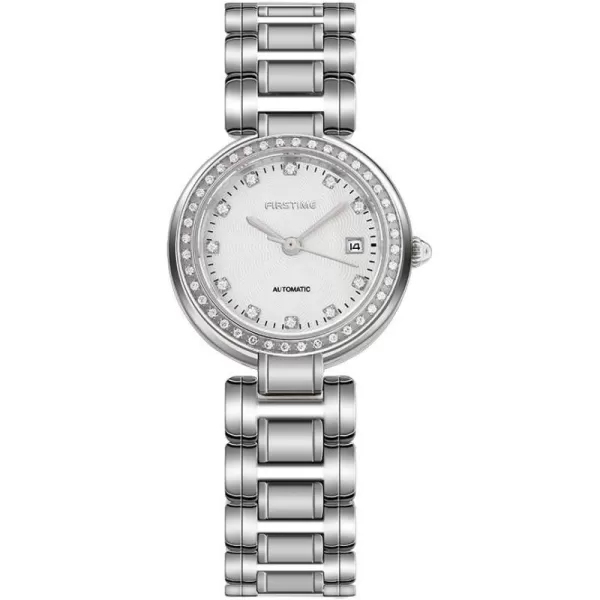 BERNY Womens Stainless Steel Automatic Watch DiamondAccented Bracelet Elegant Watchwhite