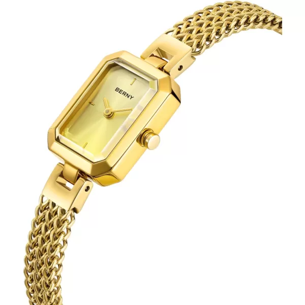 BERNY Gold Watch for Women Dainty Quartz Bracelet Watch Ladies Rectangle Mini Wrist Watches Small Fashion 3ATM Waterproof All Stainless Steel Detachable Watch BandGold