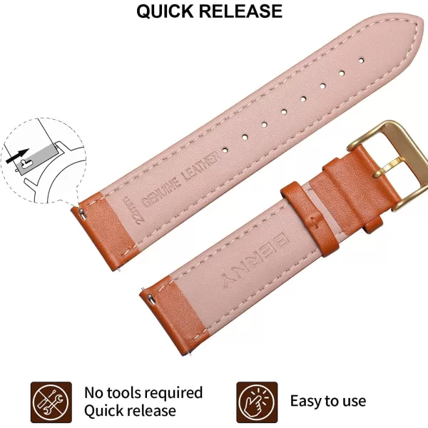 BERNY Quick Release Leather Watch Bands Mens Womens Watch Bands Top Genuine Leather Watch Strap for Men Women  16mm 18mm 20mm 22mm 24mm Black BrownBrown