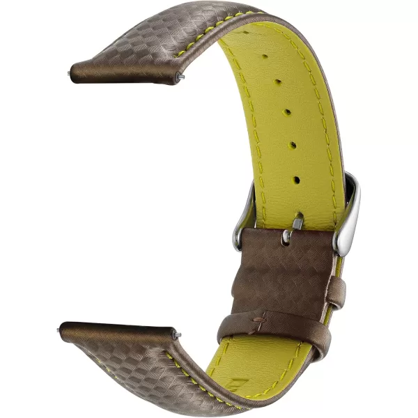 BERNY Watch Band Quick Release Genuine Leather Watch Strap Fashionable Grid Pattern Watch Bracelet Soft Leather Watchbands for Men And Women20mm22mmBrownYellow Background