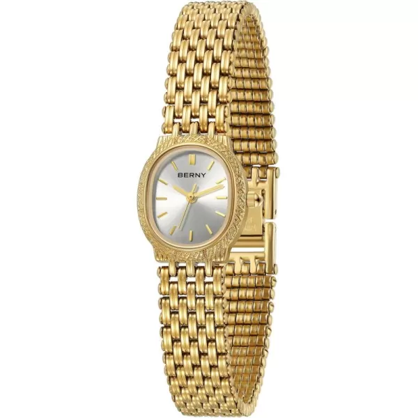 BERNY Gold Watches for Women Oval Ladies Small Watch Quartz Movement 3ATM Waterproof Female Wrist Watch Small and Exquisite Tools IncludedWhite