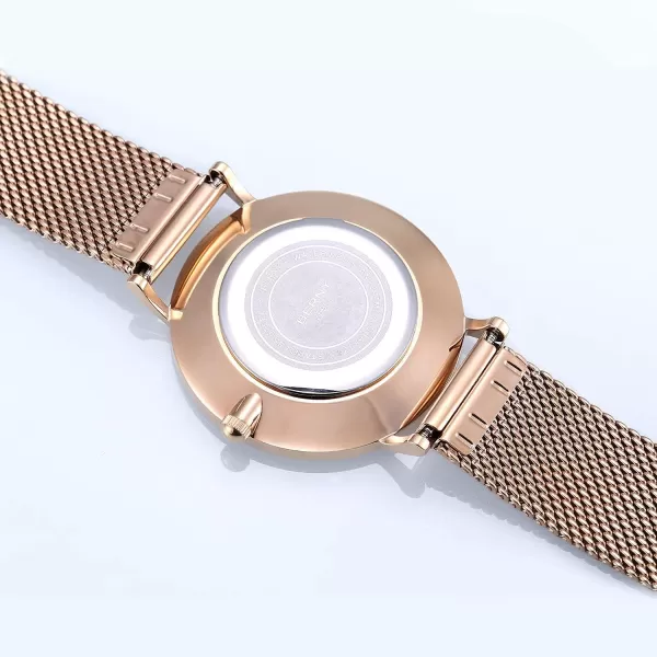 imageBERNY Watches for Women Two Hands Rose Gold Quartz Ladies Watch  Bracelet Minimalist Fashion Waterproof Wristwatch UltraThin Design and Mesh Strap2693LRG34mm