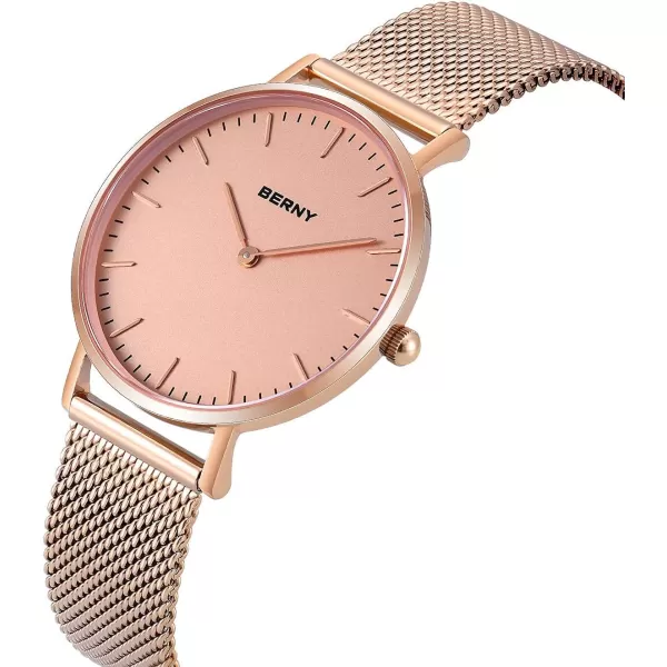 imageBERNY Watches for Women Two Hands Rose Gold Quartz Ladies Watch  Bracelet Minimalist Fashion Waterproof Wristwatch UltraThin Design and Mesh Strap2693LRG34mm